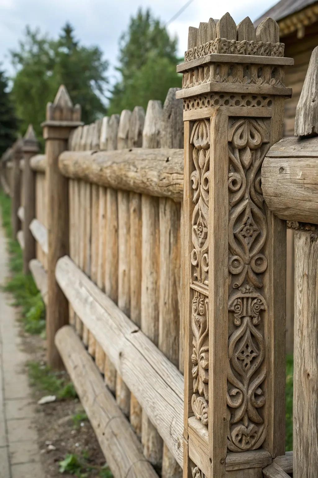 Ornamental engravings personalize and elevate your log enclosure.