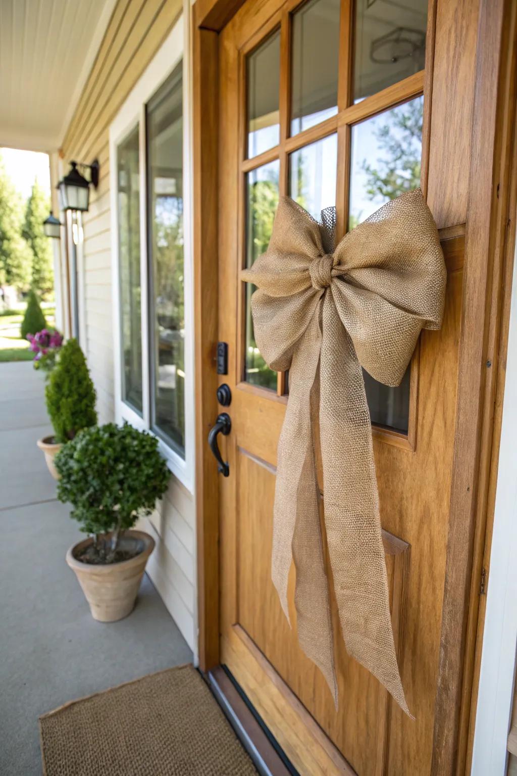 A hessian knot imparts rustic allure and sophistication.