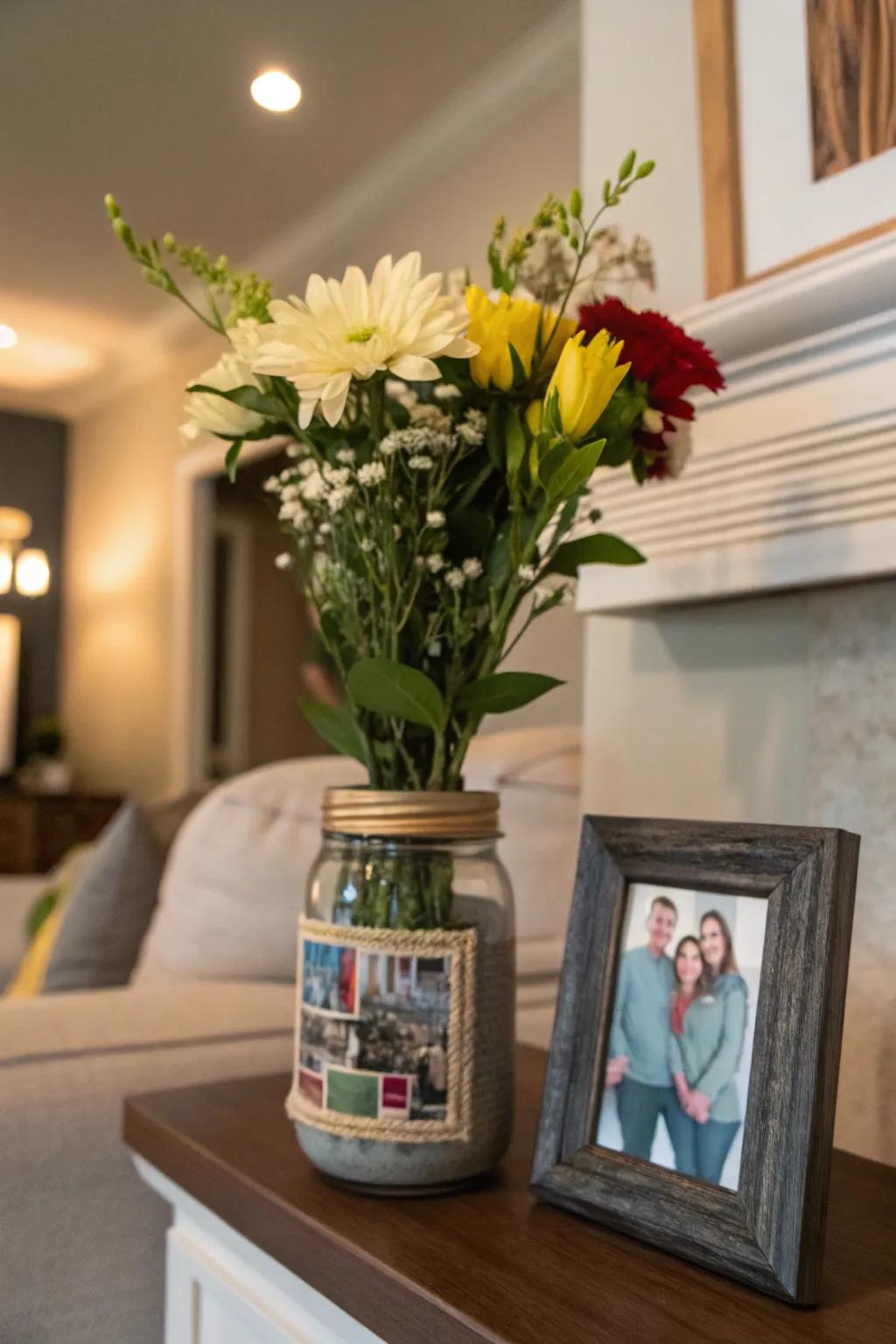 Unite mementos and blossoms through snapshot encapsulation glass containers.