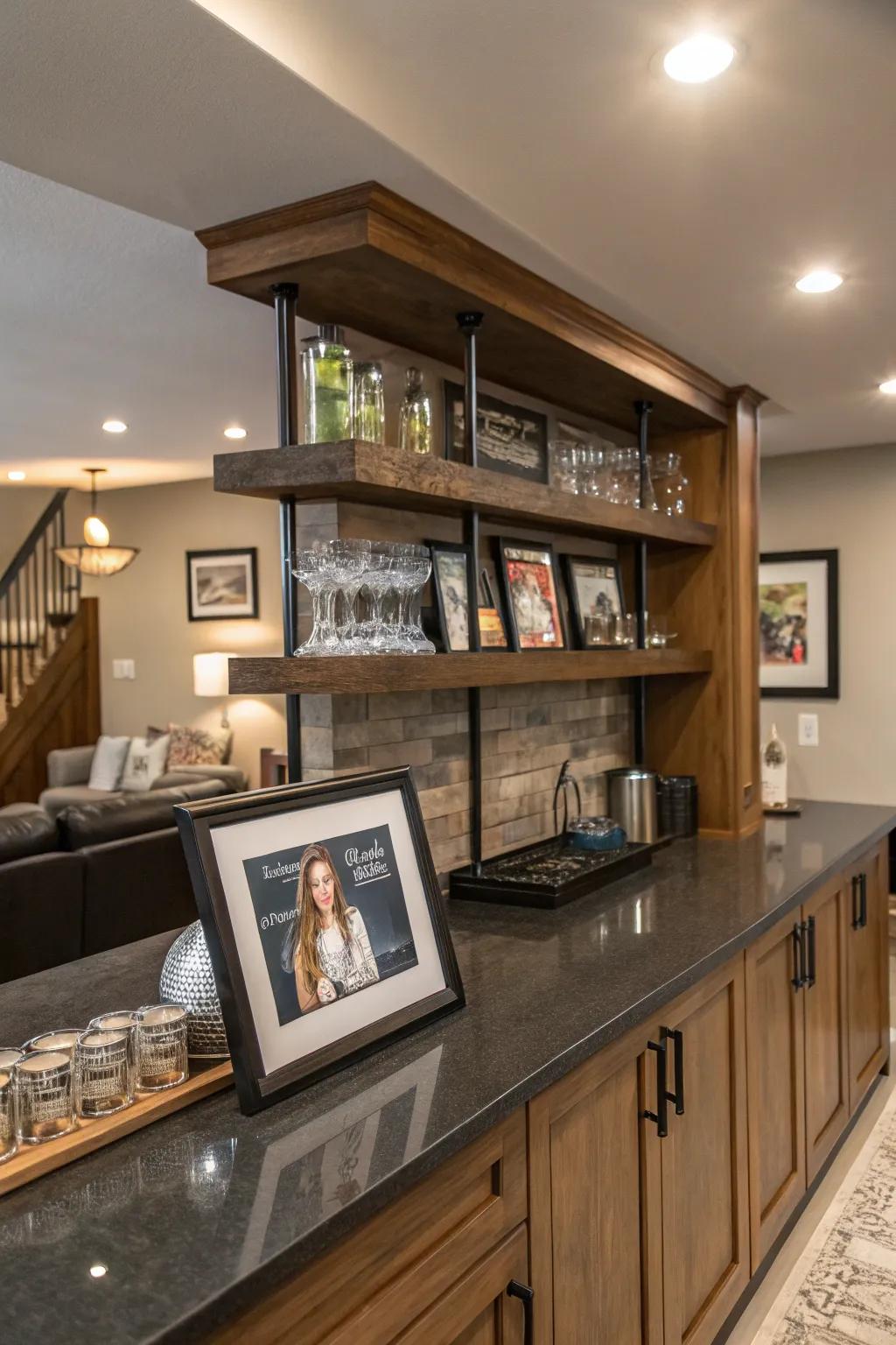 Personal touches make this modern bar uniquely yours.