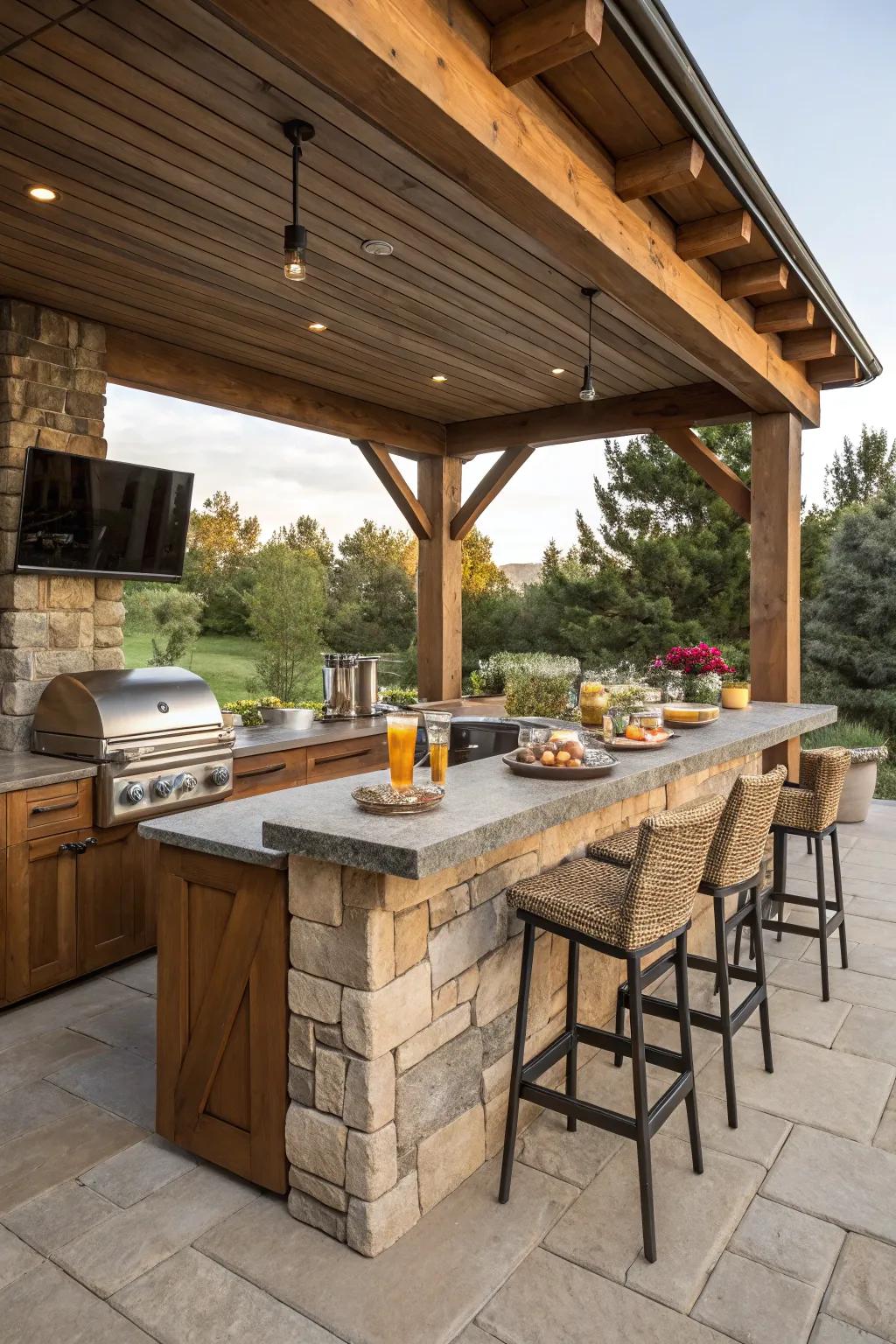 A built-in bar adds a chic touch to your BBQ island.