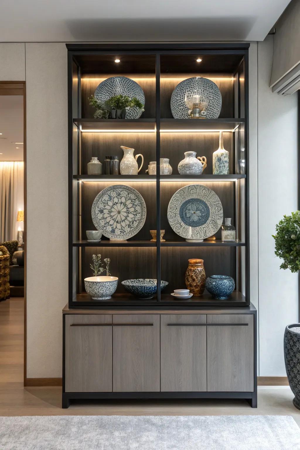 Stratified porcelain cabinet aesthetic for enhanced measure.