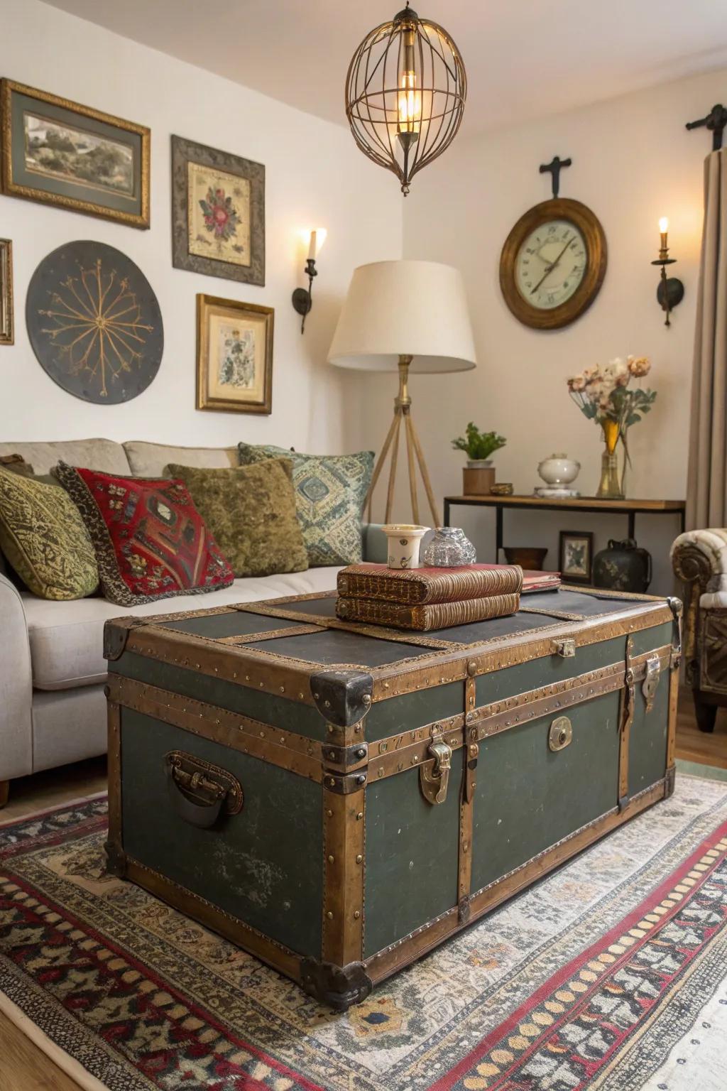 Vintage finds add charm and a feeling of history to the modern farmhouse living space.