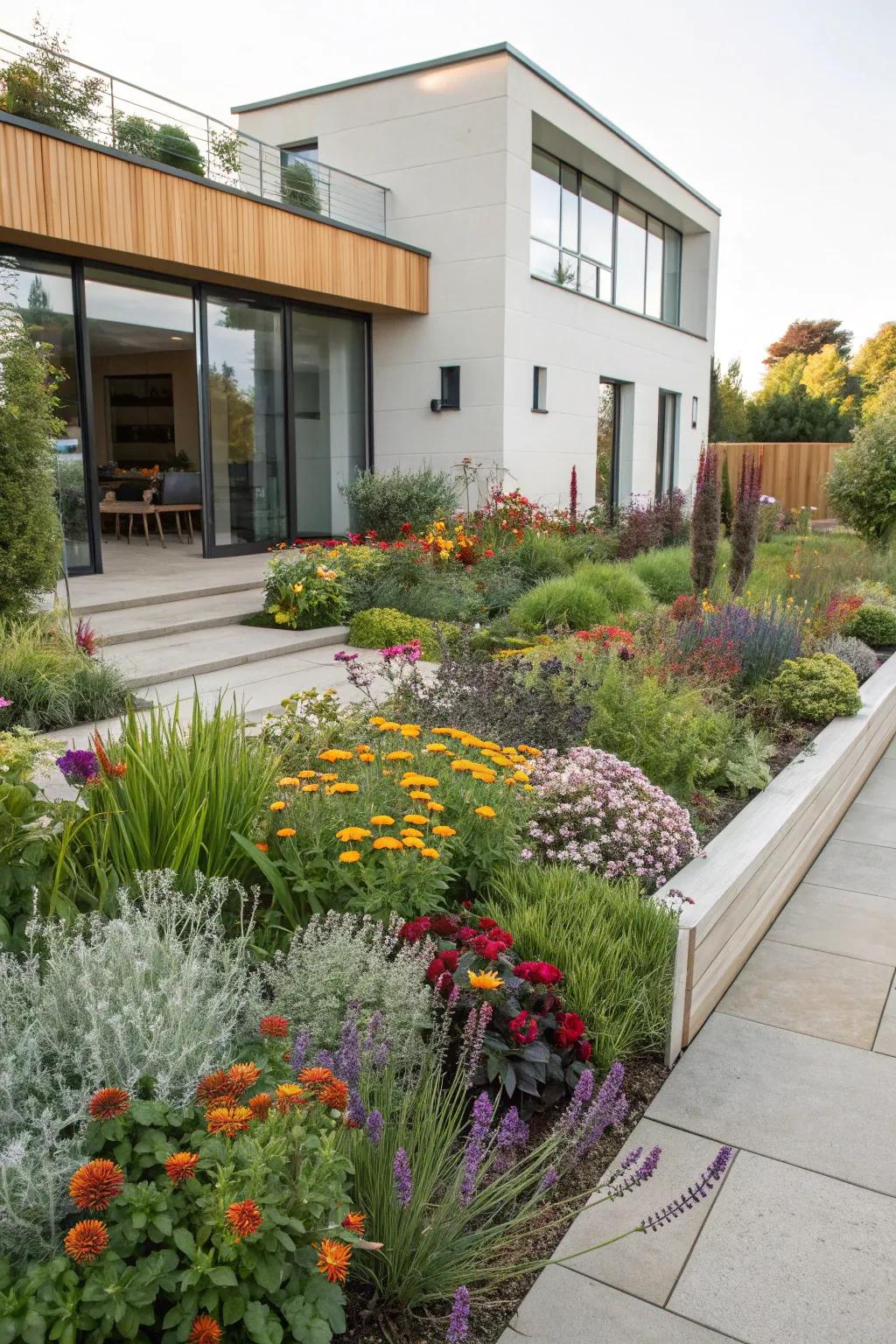 Edible plants infuse flower beds with beauty and utility.