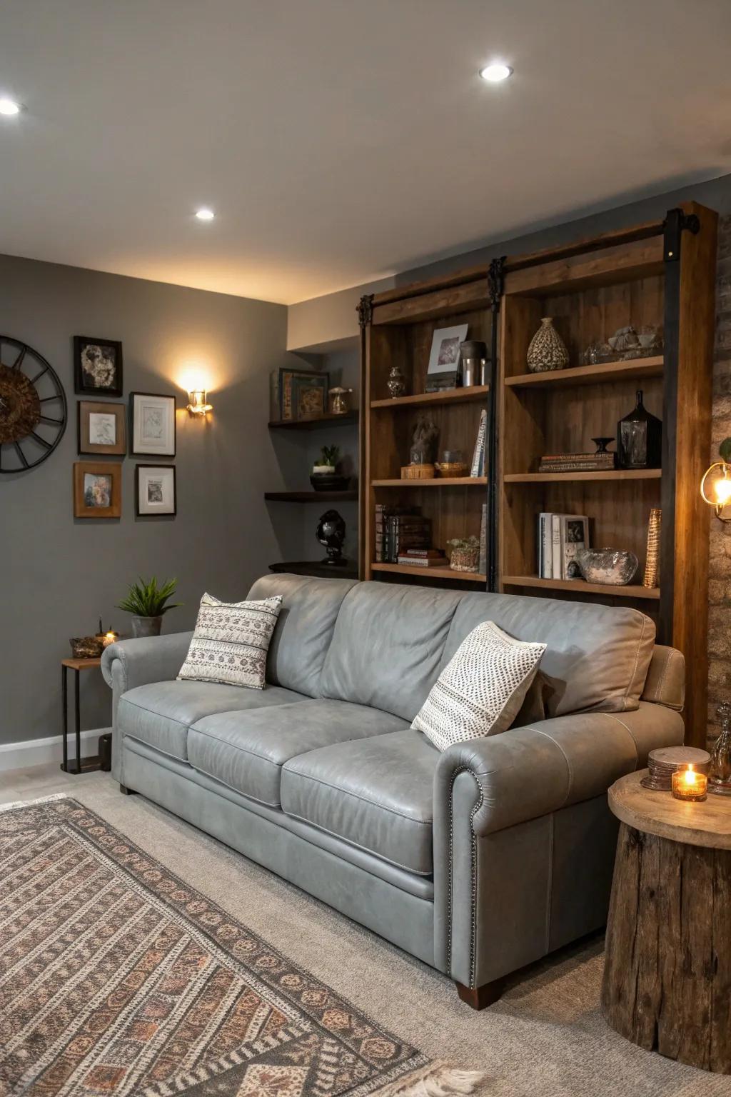 A balanced mix of light and dark tones in a modern living room.