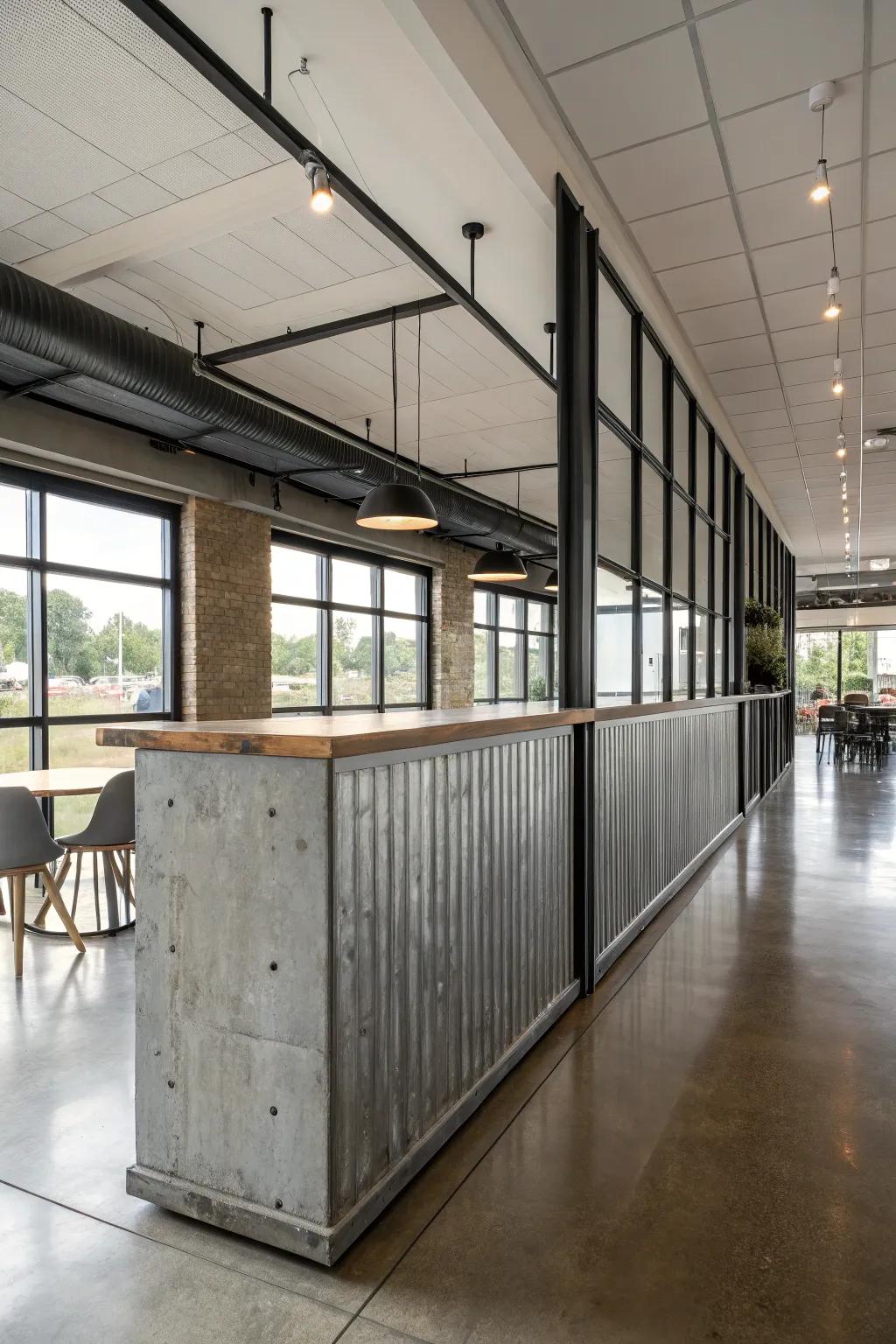 An industrial-inspired half wall conveys audacious refinement.