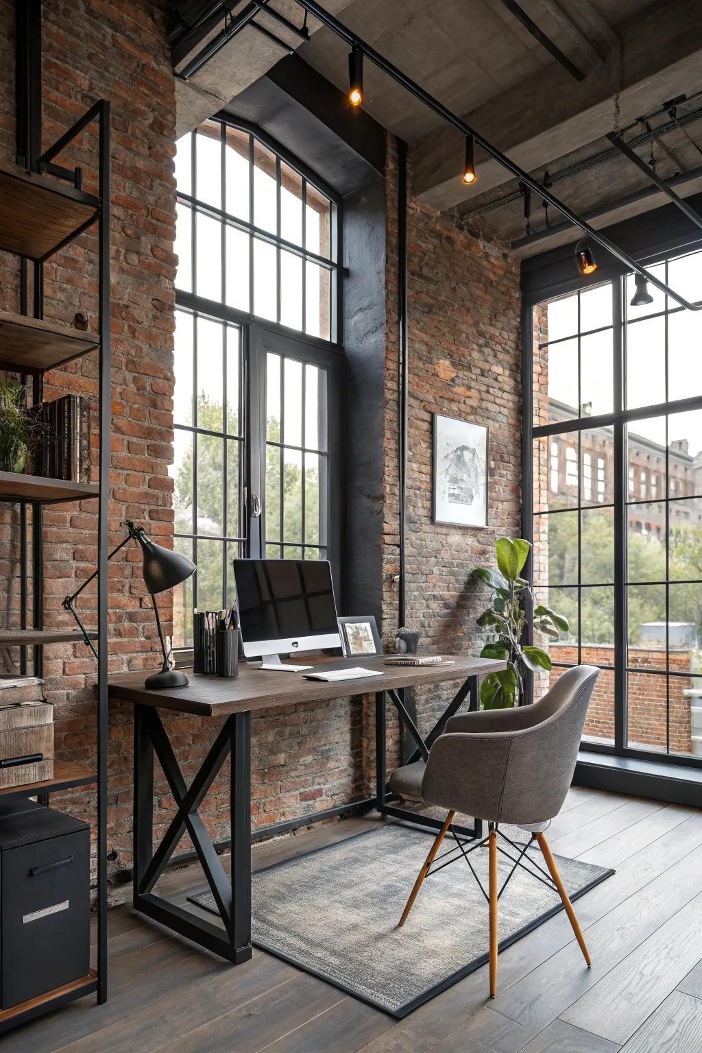 Industrial elements lending an edge to the home office.