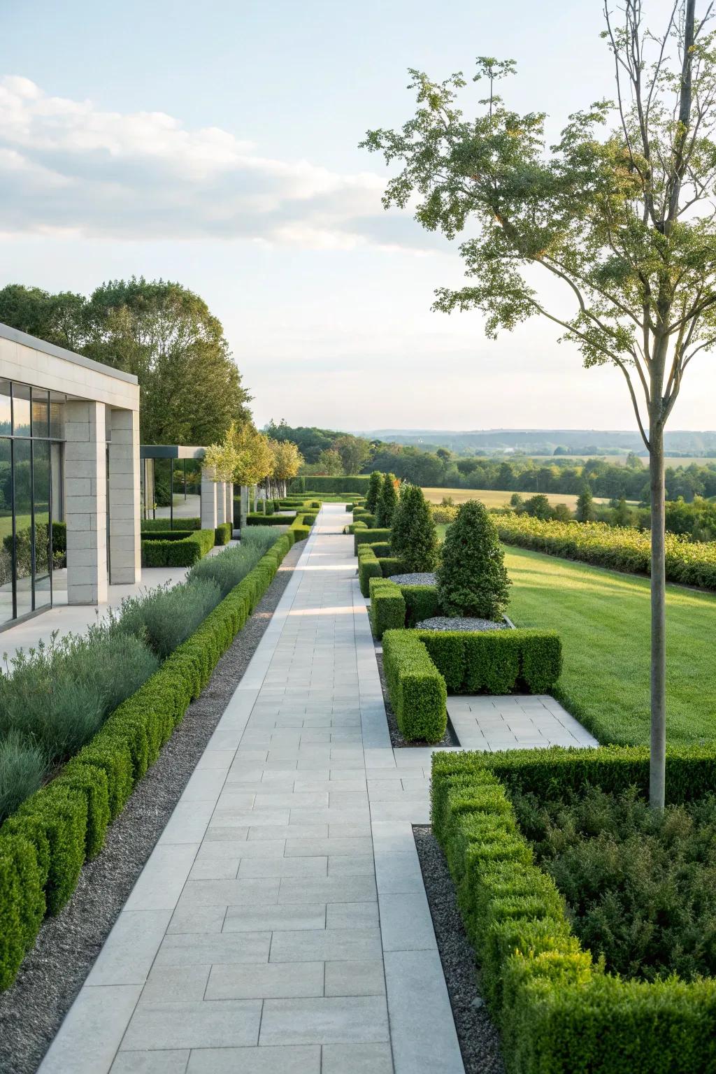 A garden path with open areas to enhance contemporary design.