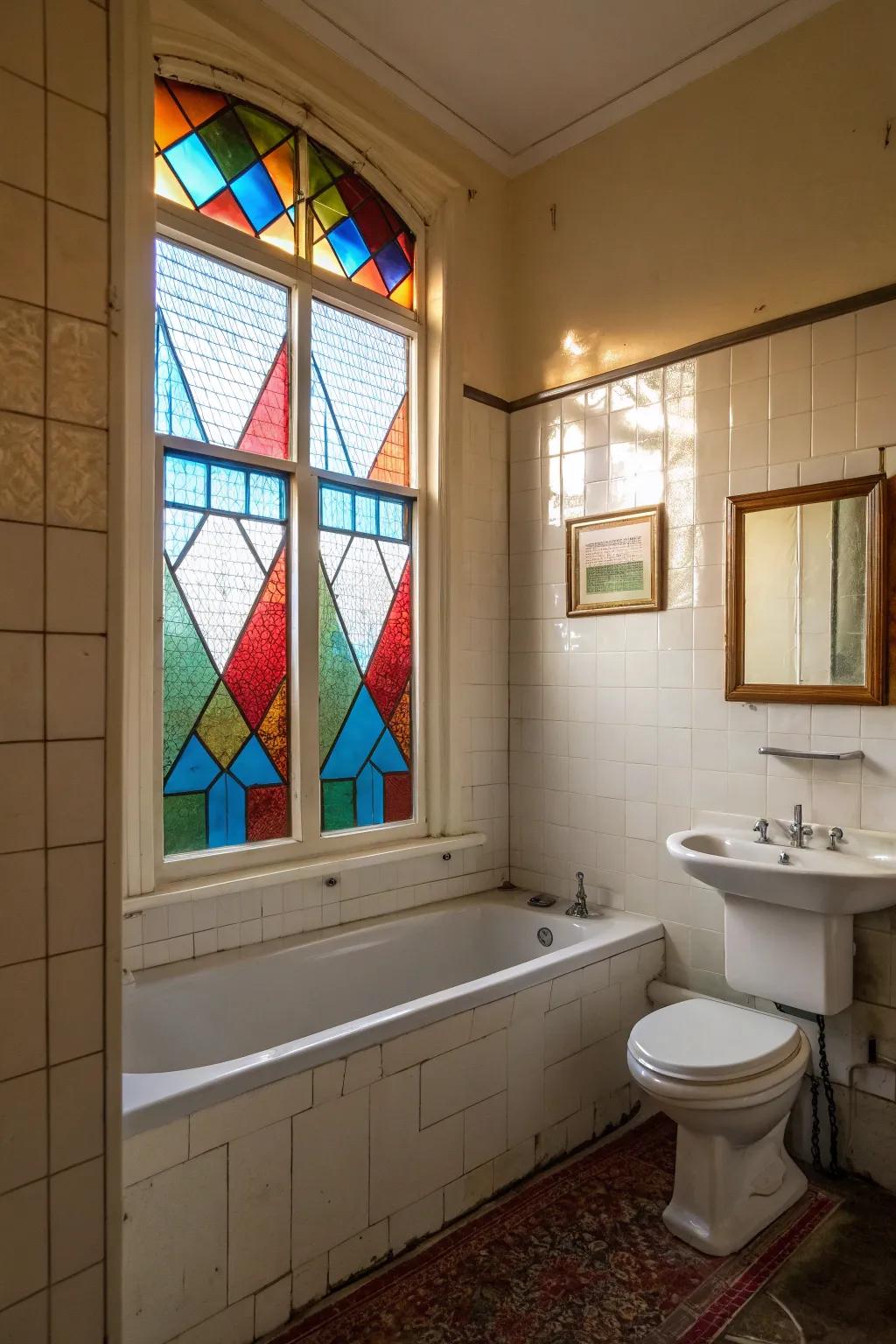 Colored glass adds privacy and a note of artistry.
