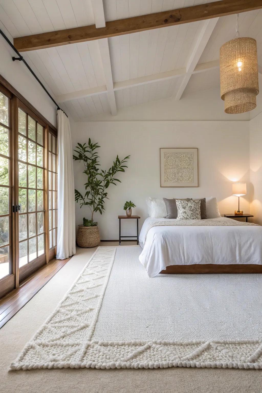White carpets radiate purity and tranquility within any bedroom.