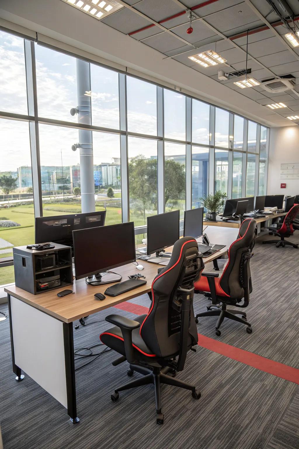 Comfy chairs and desks for better gaming and work.