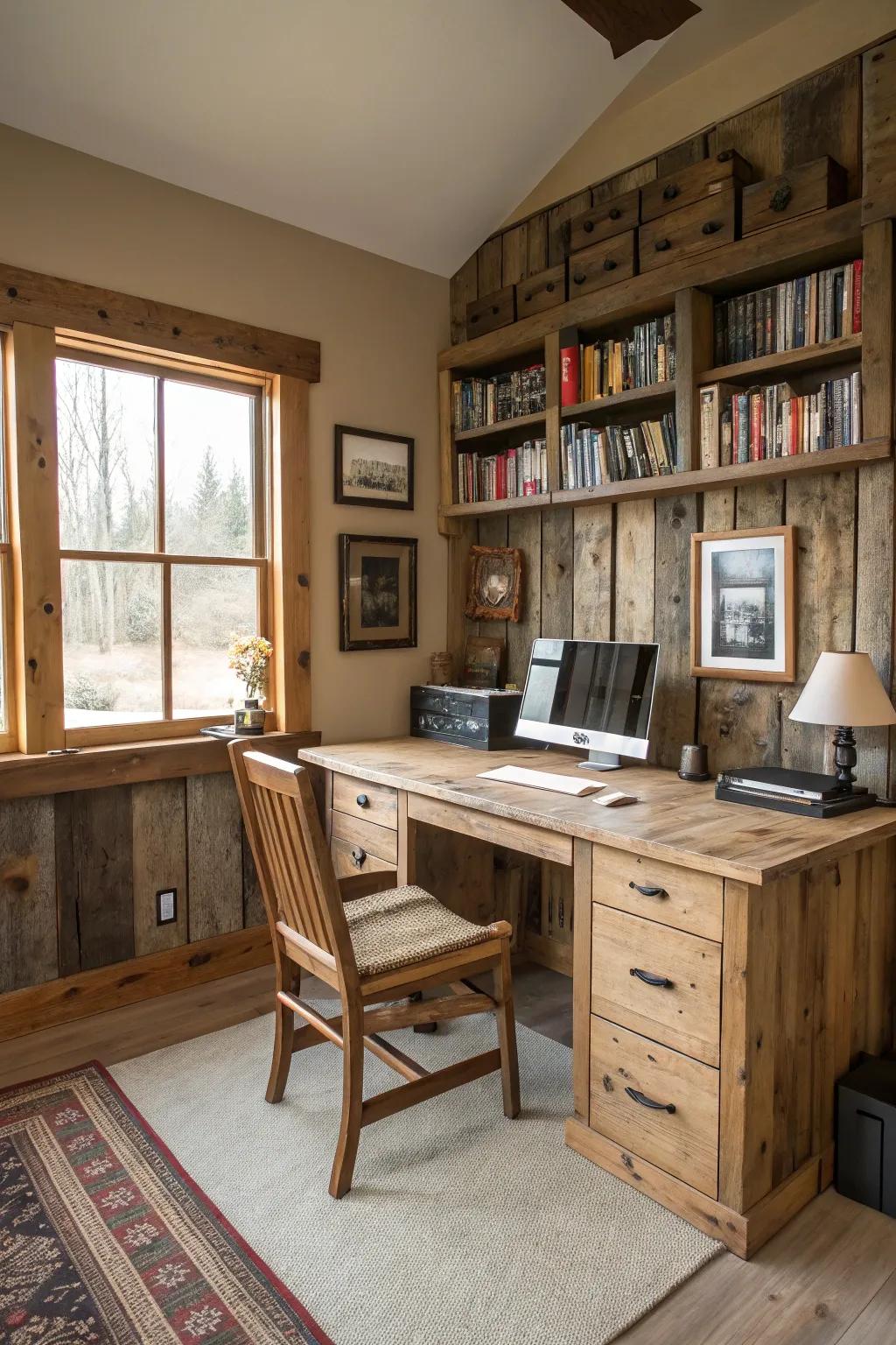 Rustic wood elements add warmth to a Zoom background.