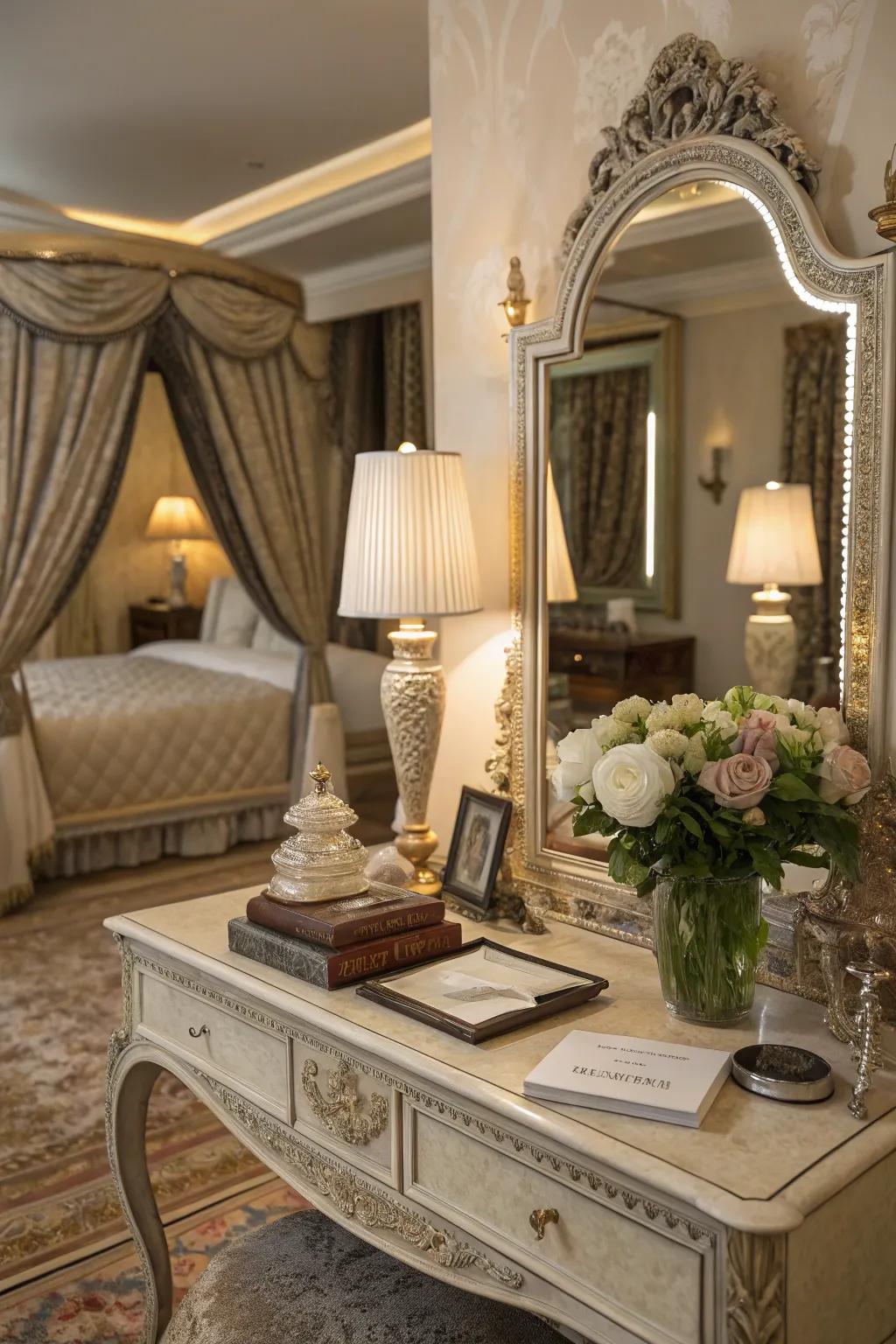 A dressing area delivers personal glamour.