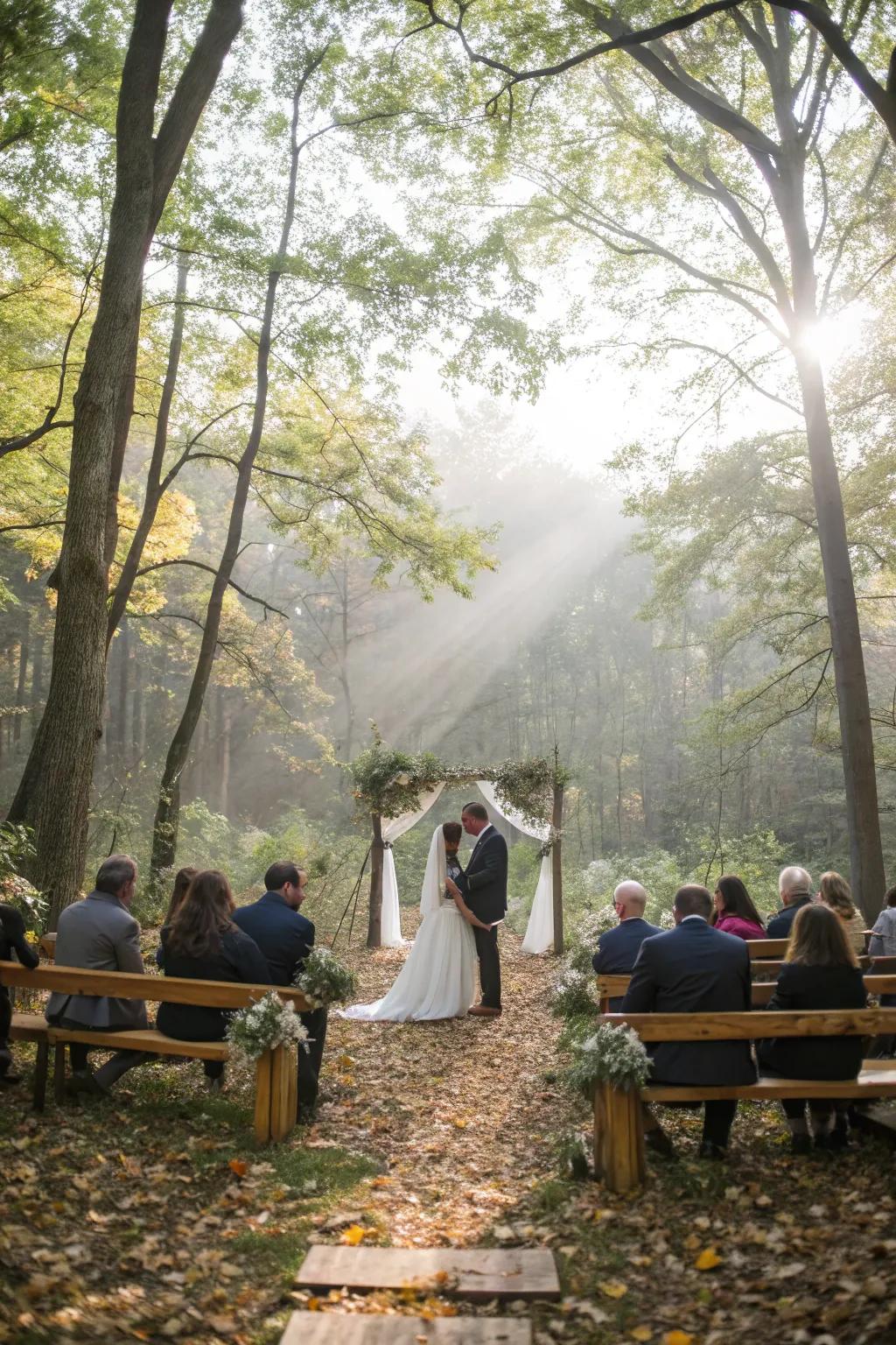Nature furnishes a breathtaking panorama for a boho wedding ceremony.
