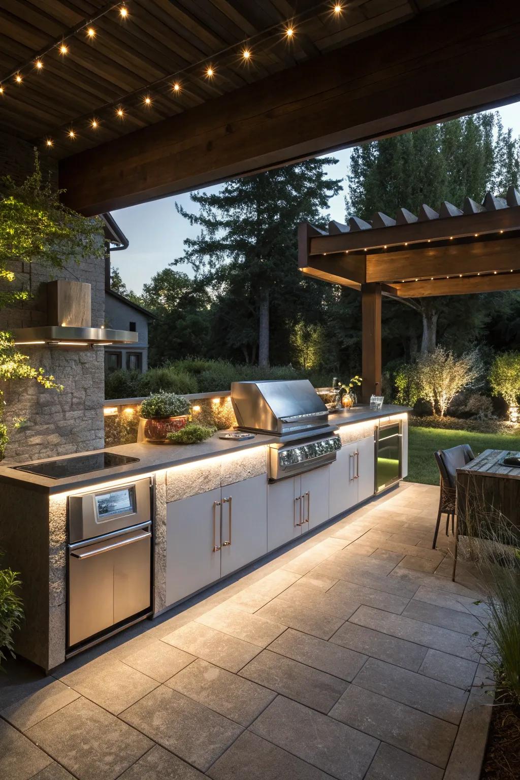 Islands take on a mystical floating appearance with under-counter lighting.