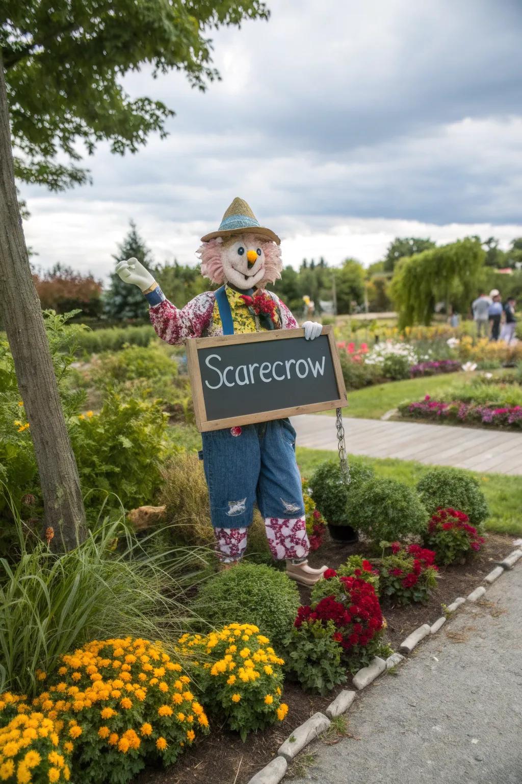 A whimsical scarecrow area invites guests to share their gratitude.