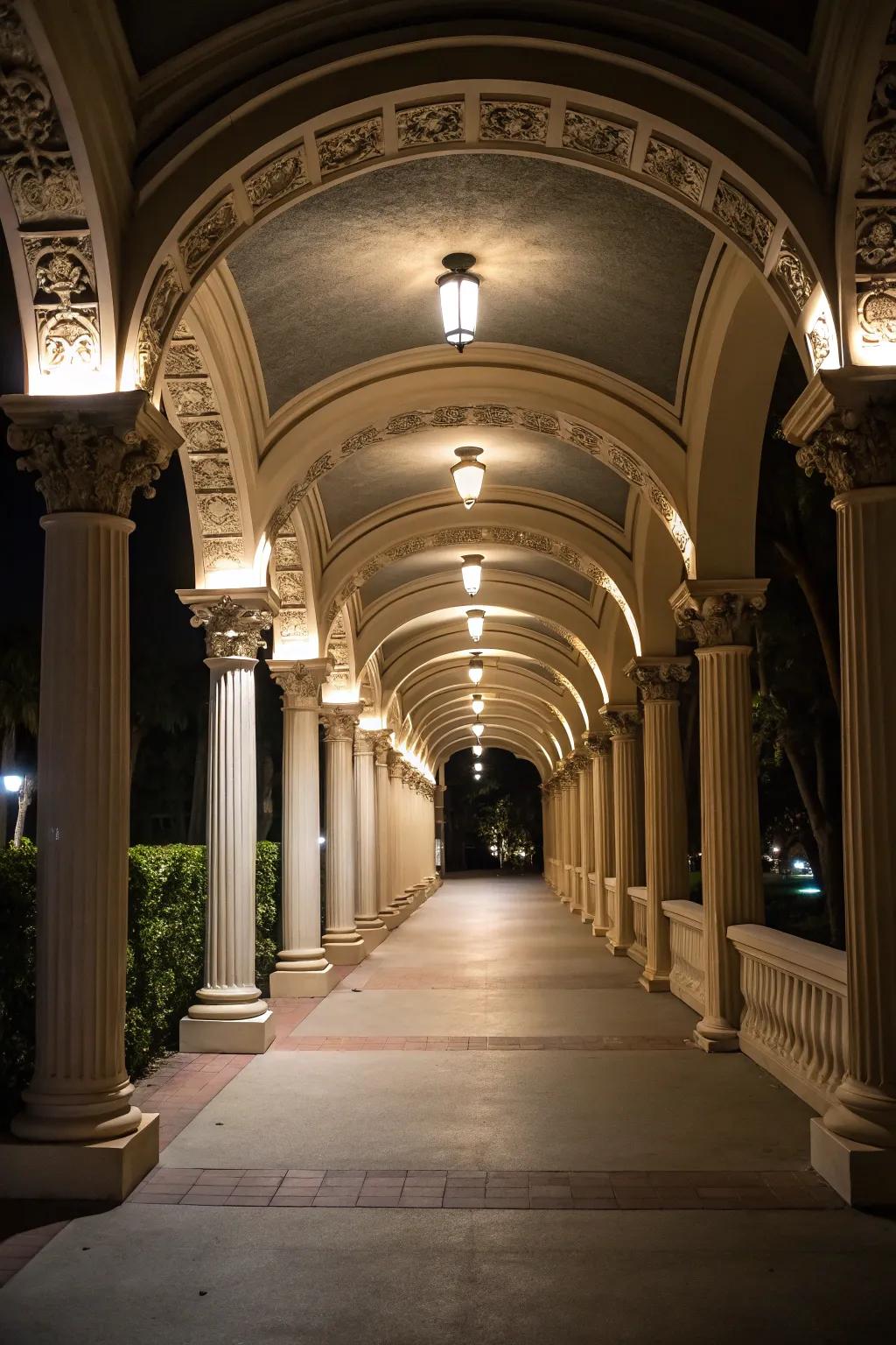 Overhead illumination enhances architecture beautifully.