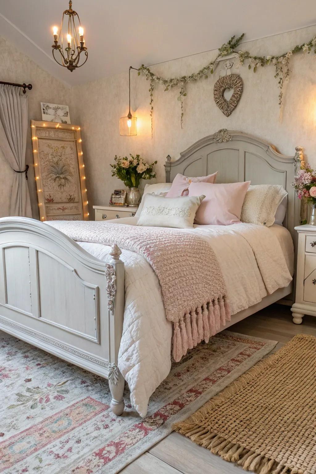 A bed frame creates a romantic and cozy atmosphere.
