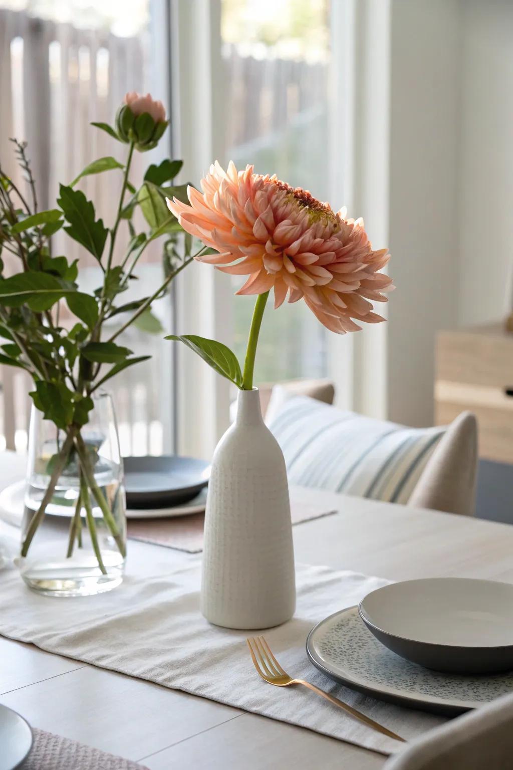 A minimalist centerpiece featuring a solitary flower.