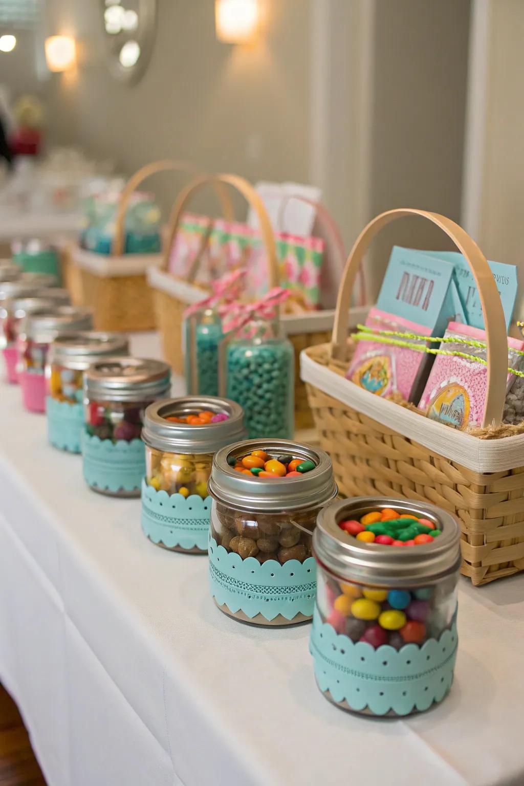 Showcasing unique containers like Mason jars and mini baskets.