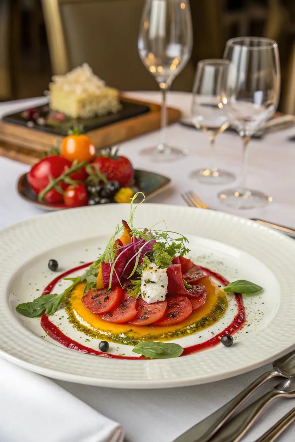 Artistic plating visually elevates the dining engagement.