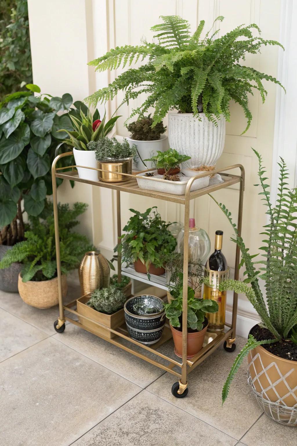 Produce a chic mobile plant display using a serving station.