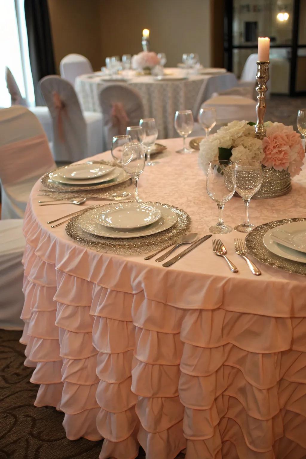 Transform your surface with elegant frilly cloths.