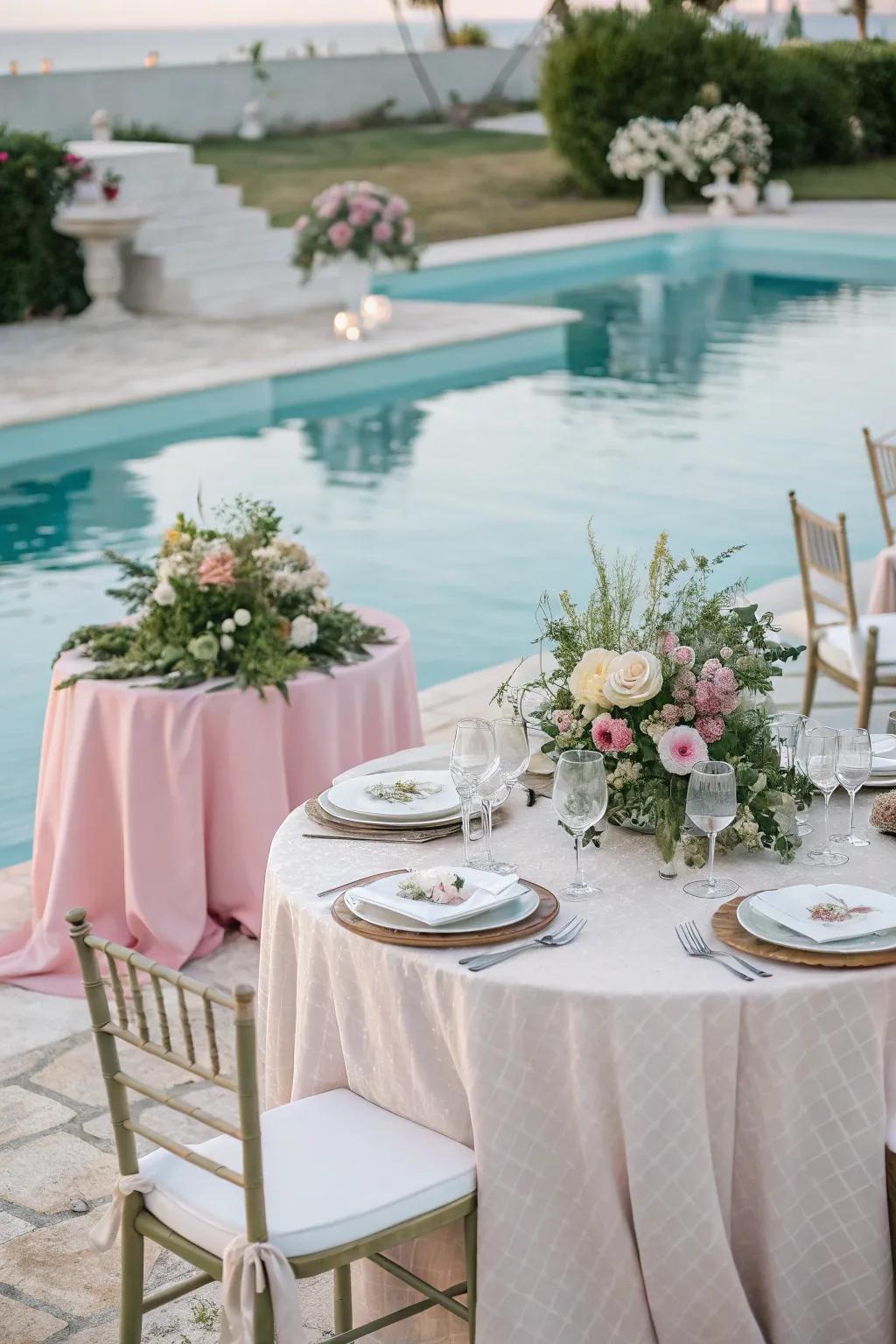A chic mesa vista by the pool, intensifying the party ambiance.