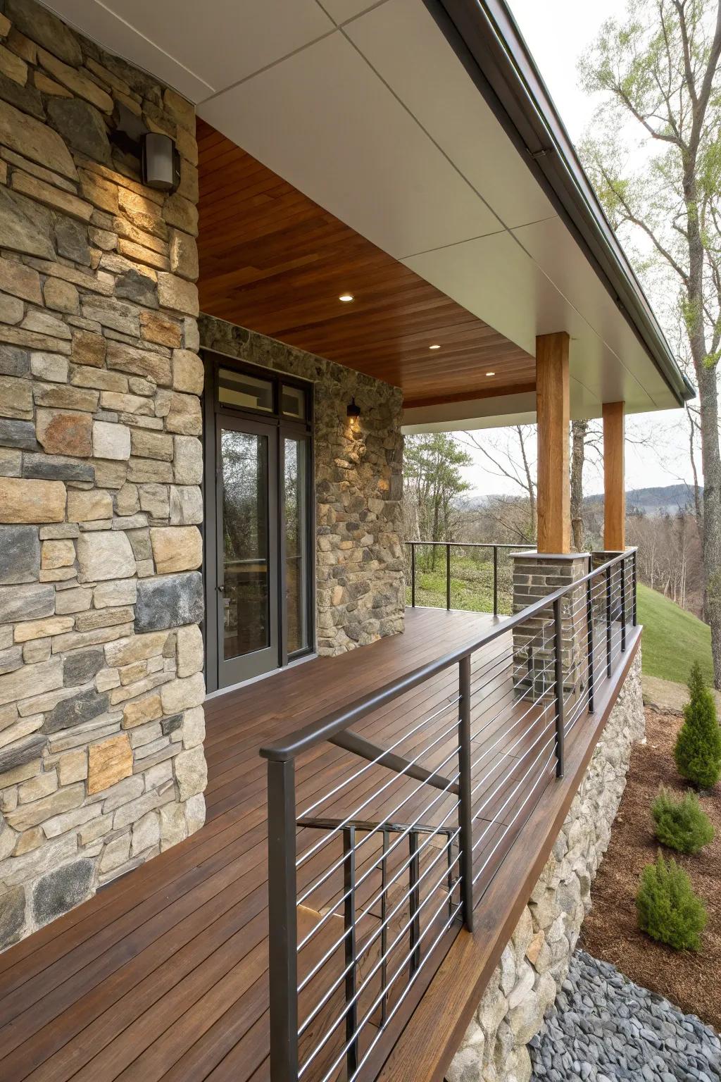 A porch extension with diverse textures and materials.