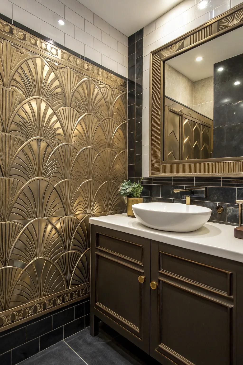 Art Deco tiles bring a glamorous touch to the bathroom.