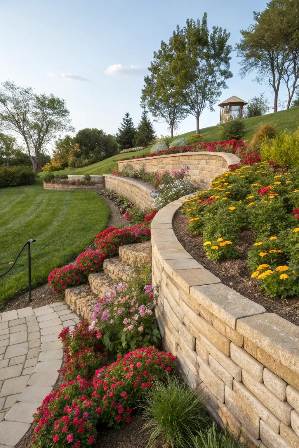 Curvilinear retaining structures infuse a dynamic stream into the terrain.