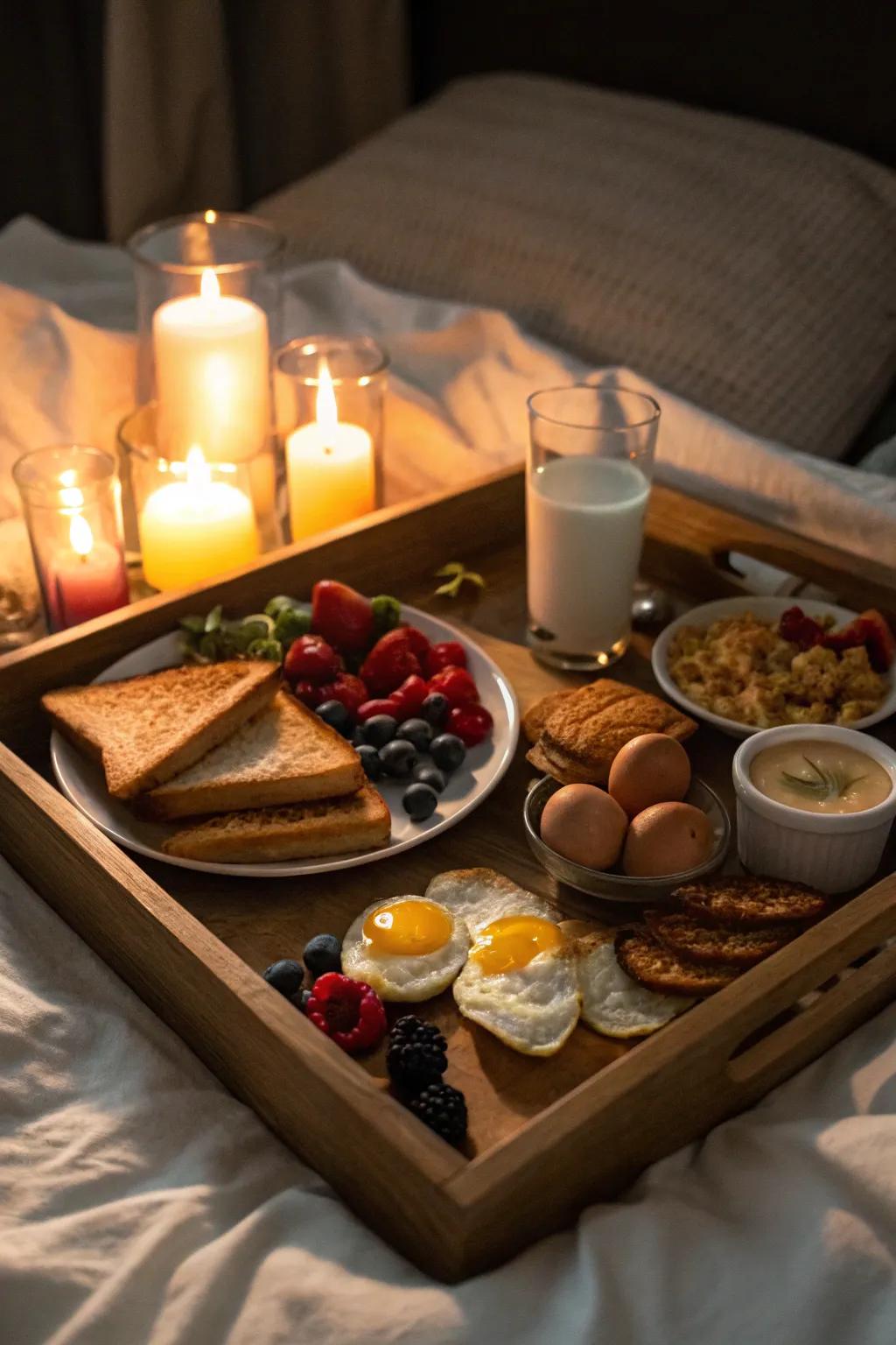A glowing light breakfast sets a warm and intimate atmosphere.