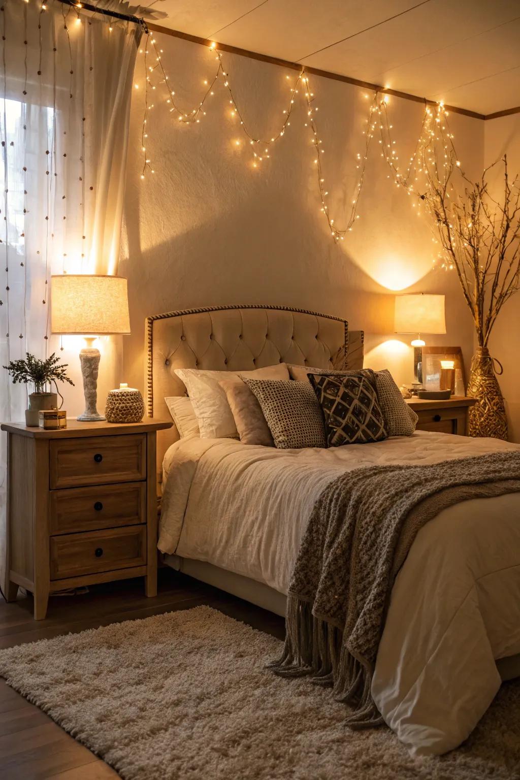 The atmosphere is made warm and sophisticated with layered lighting.
