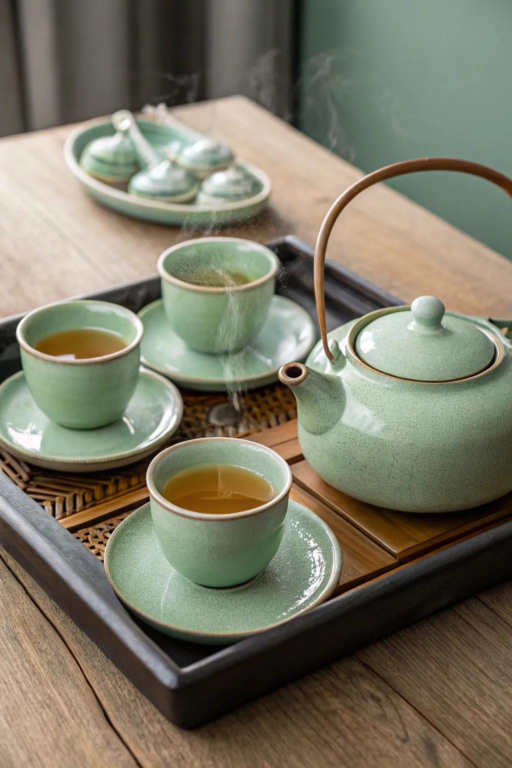 A sage green beverage set makes every tea time special.