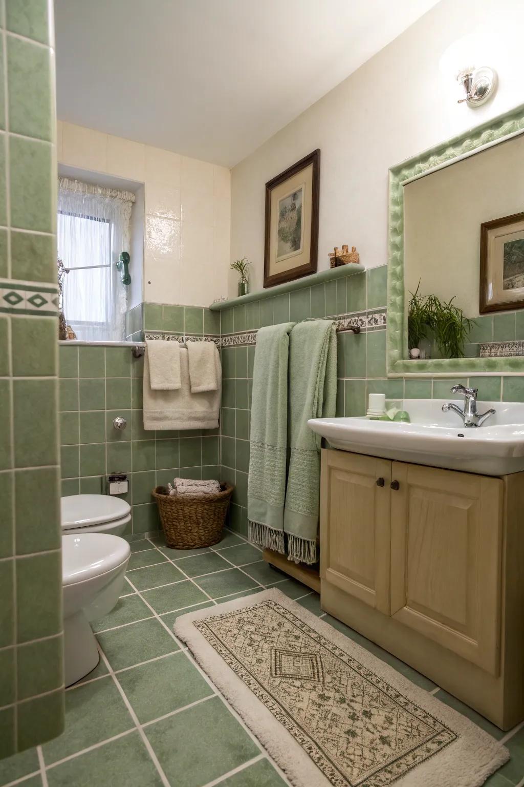 A bath with willow tint décor touches that improve the general look.