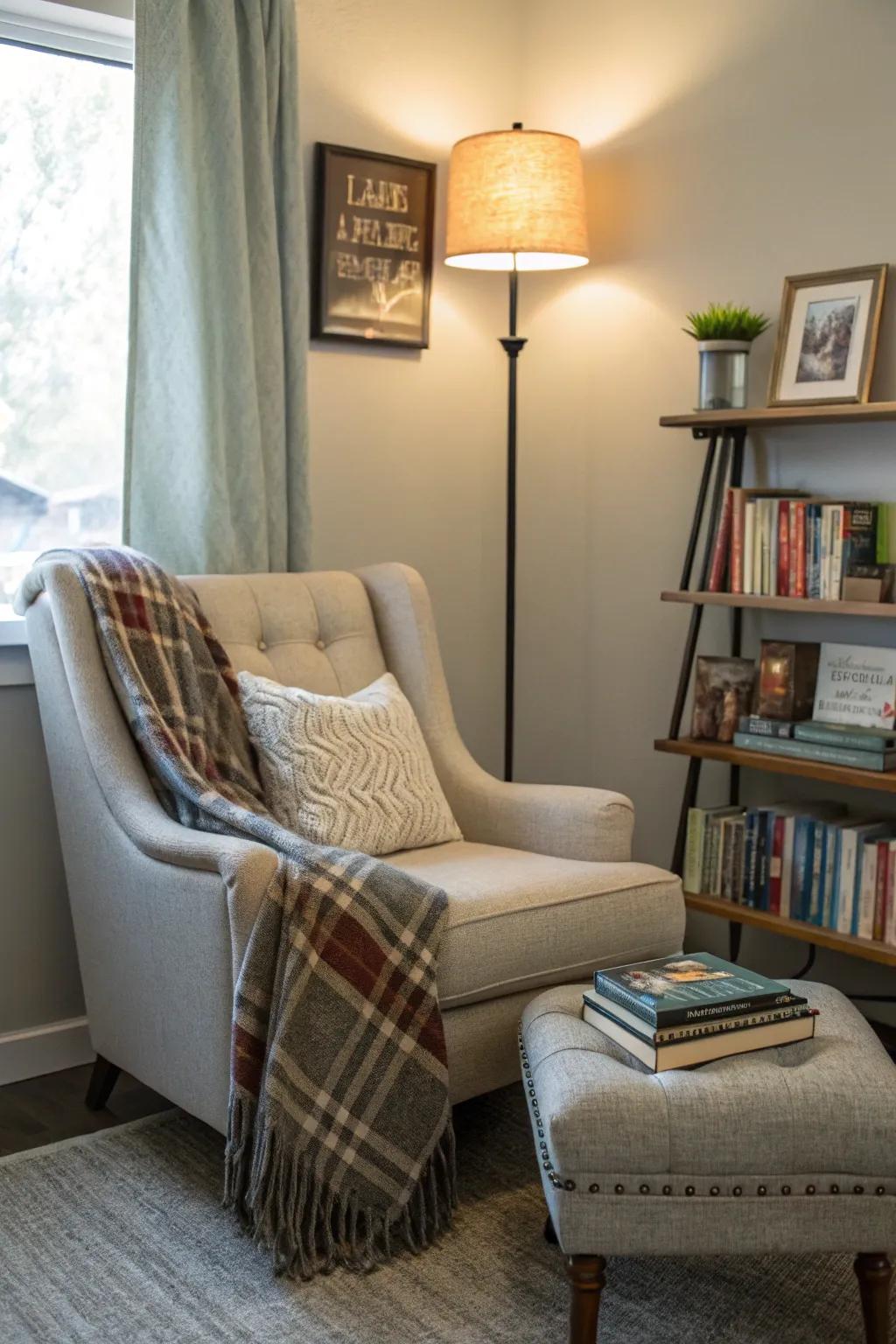 Conceive a serene reading alcove within your living space.