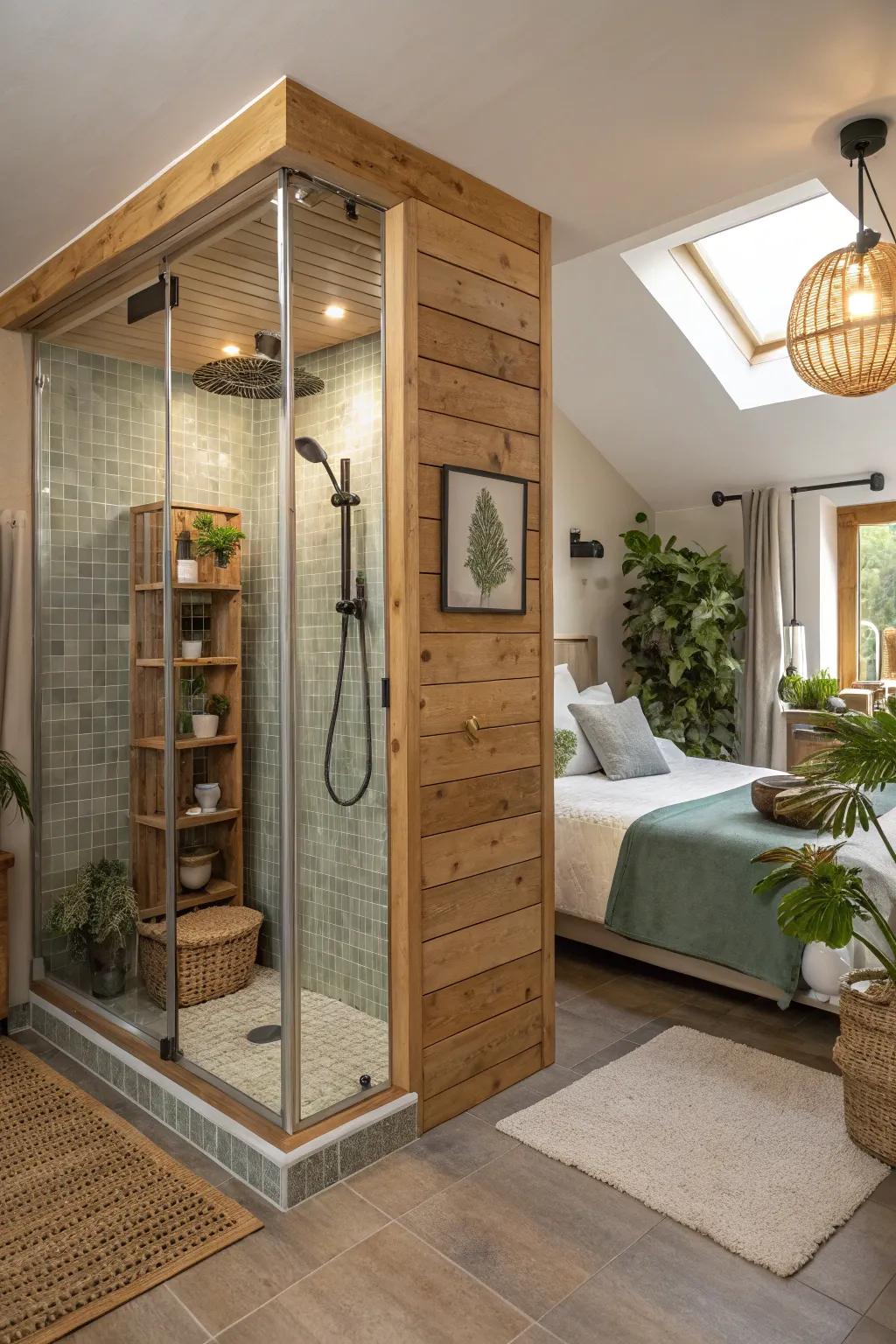 Eco-friendly materials make the shower sustainable and stylish.