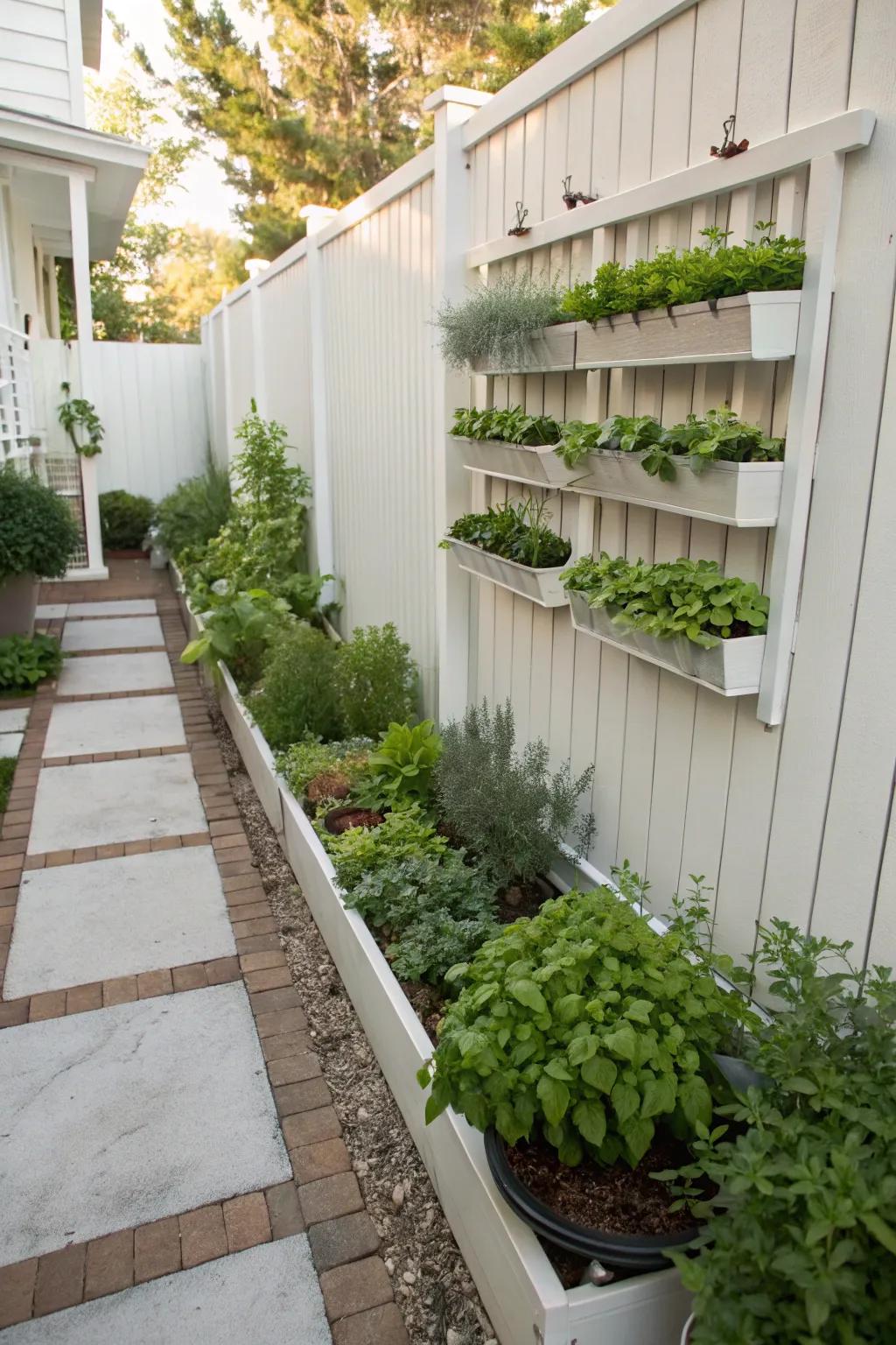Cultivate your own herbs in your side yard for a hint of greenery and flavor.