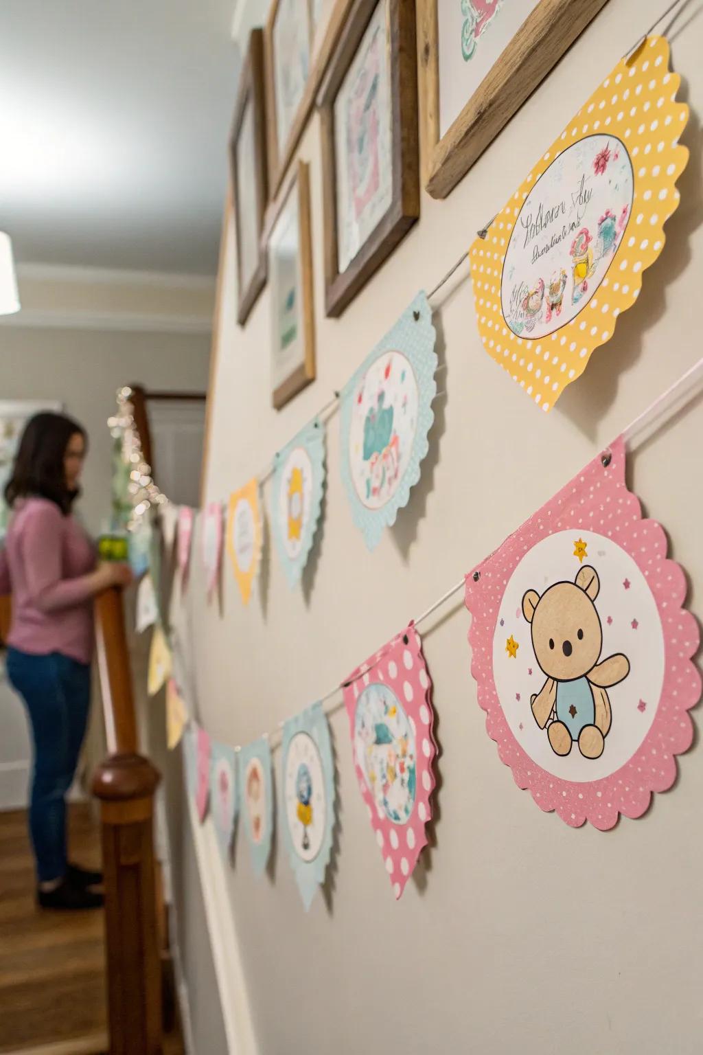 A DIY paper chain featuring baby-themed patterns for a personal touch.