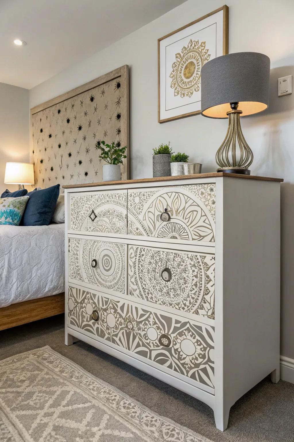 Fractal templates give an old dresser a fresh and modern update.