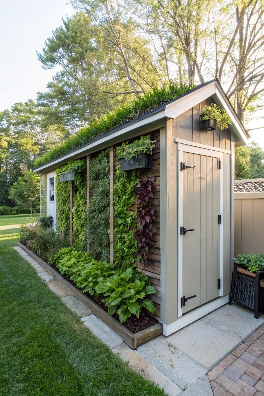 A vertical garden transforms your shed wall into a living piece of art.