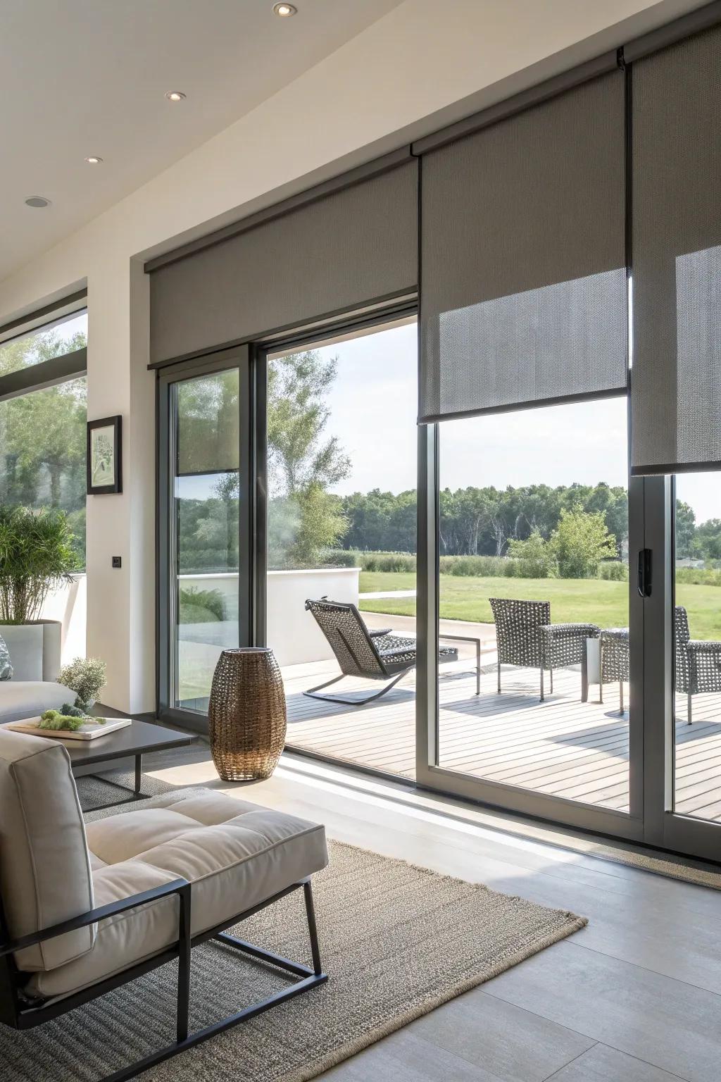 Automated shades deliver sumptuousness and convenience.