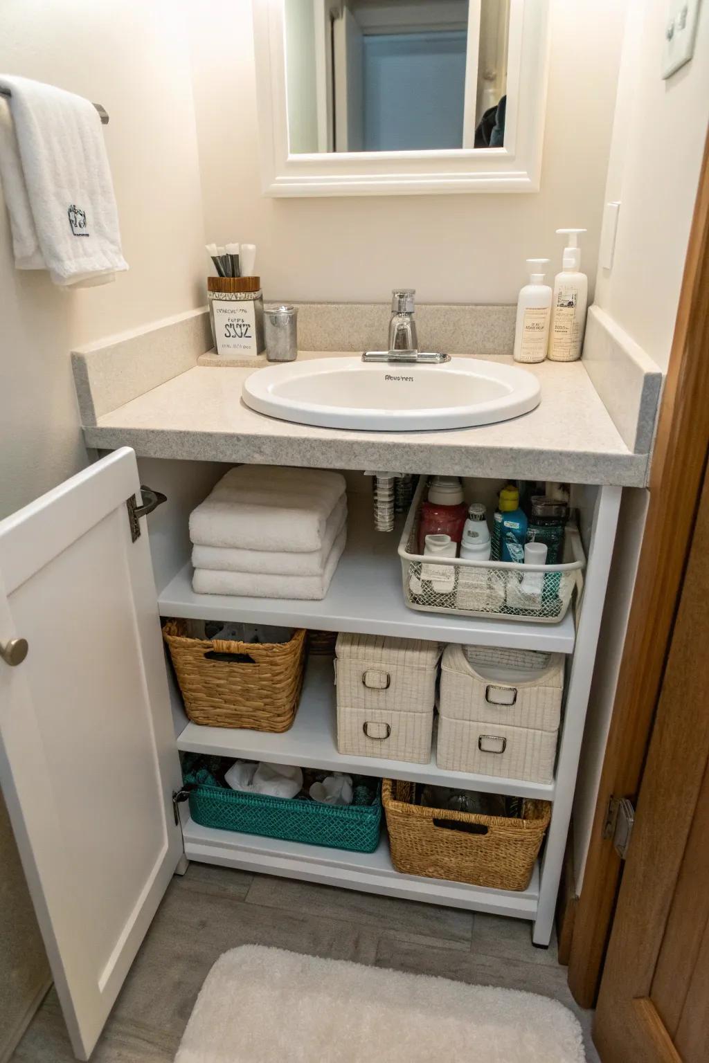 Under-sink storage helps keep things tidy.