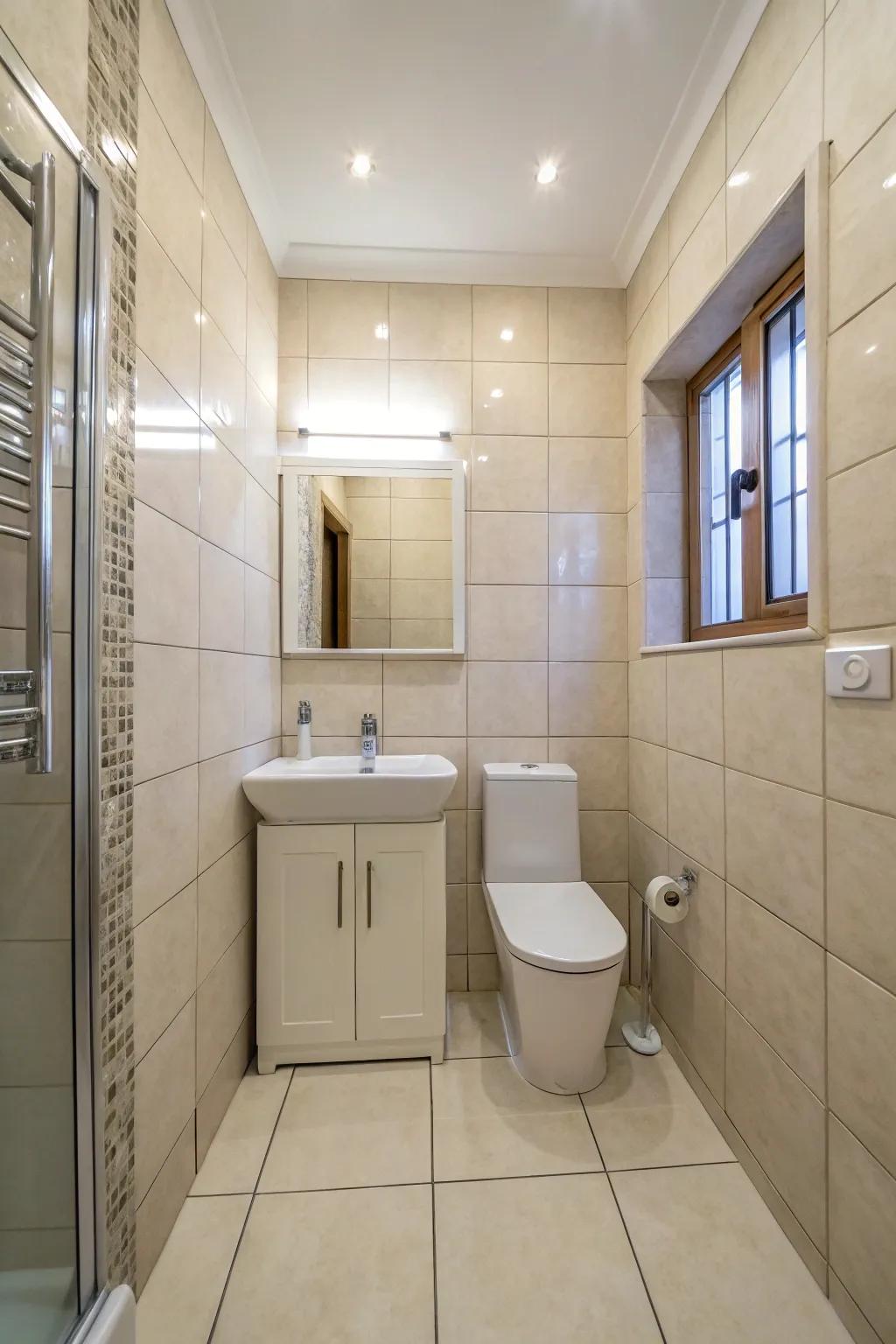 Large tiles aid in creating a sense of continuity and space.