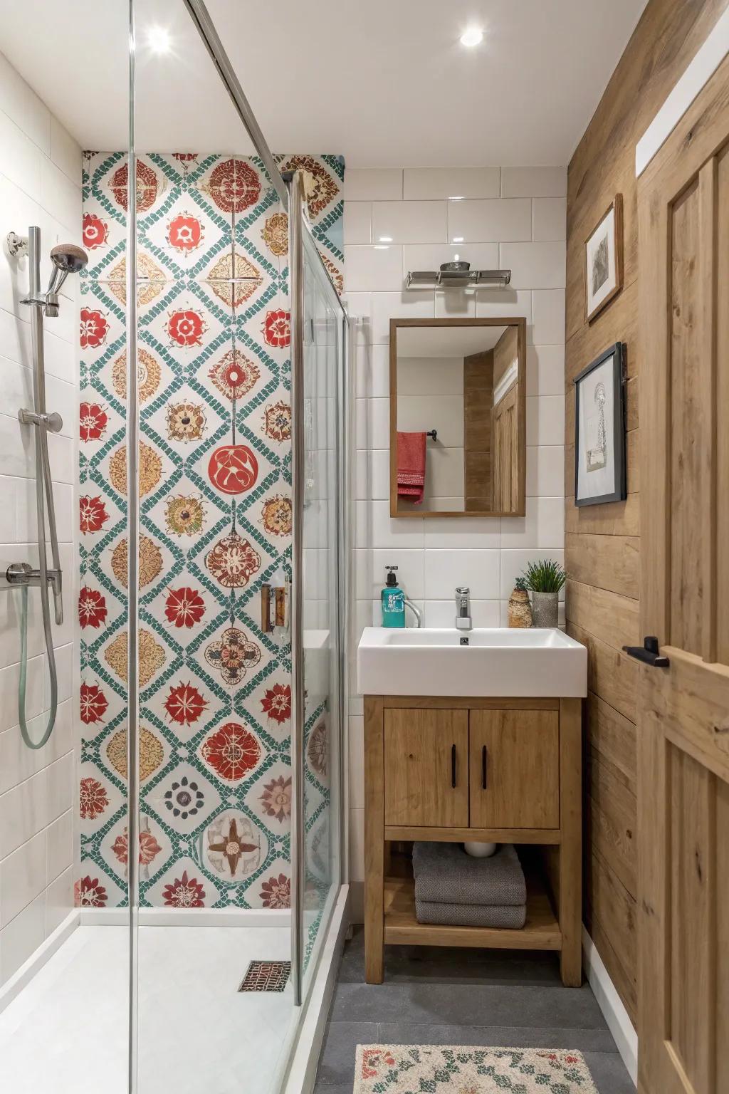 An accent surface can introduce depth and visual fascination to a small bathroom.