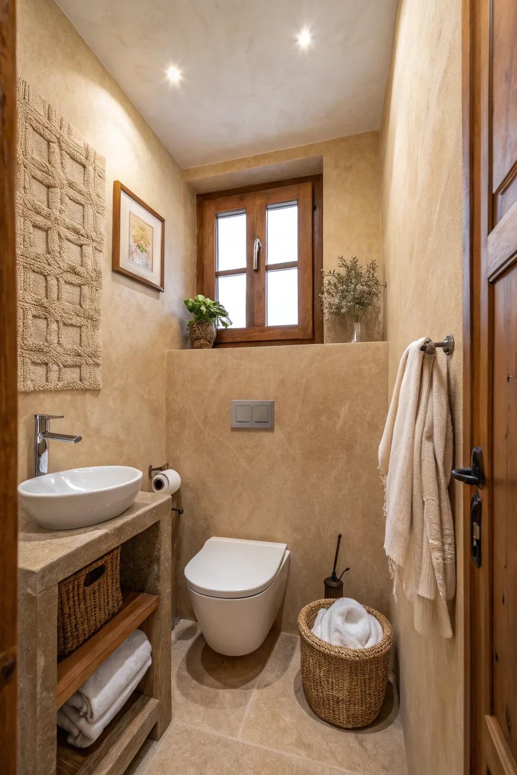 Natural brown walls establish a serene and inviting atmosphere.