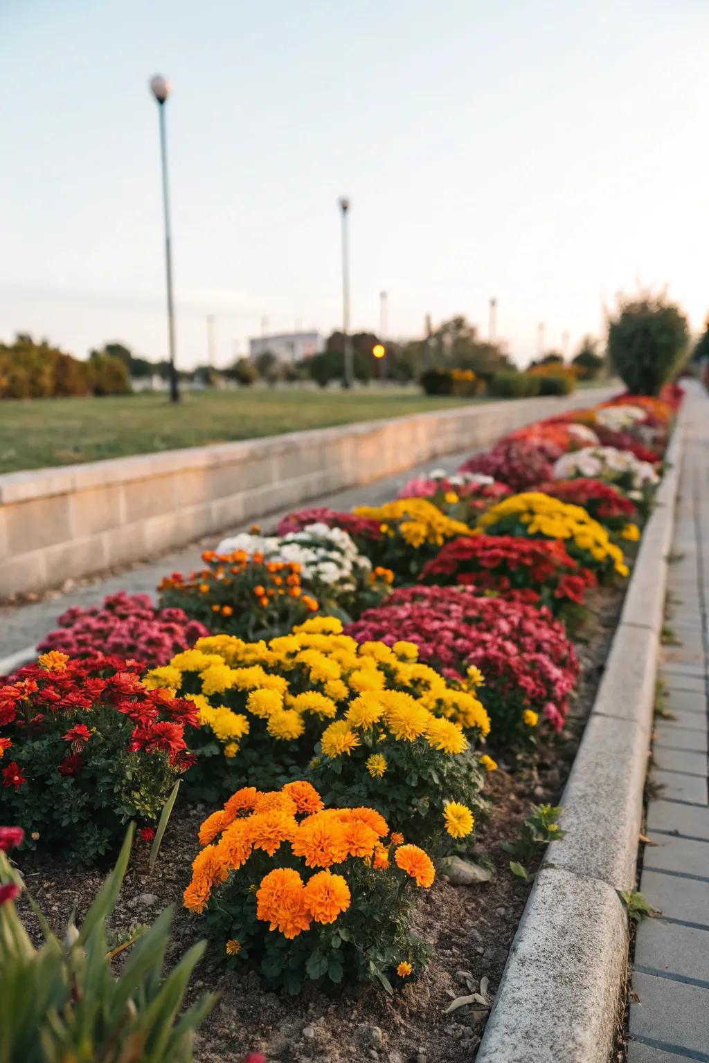A striking compact flower garden showcasing a bold color block effect.