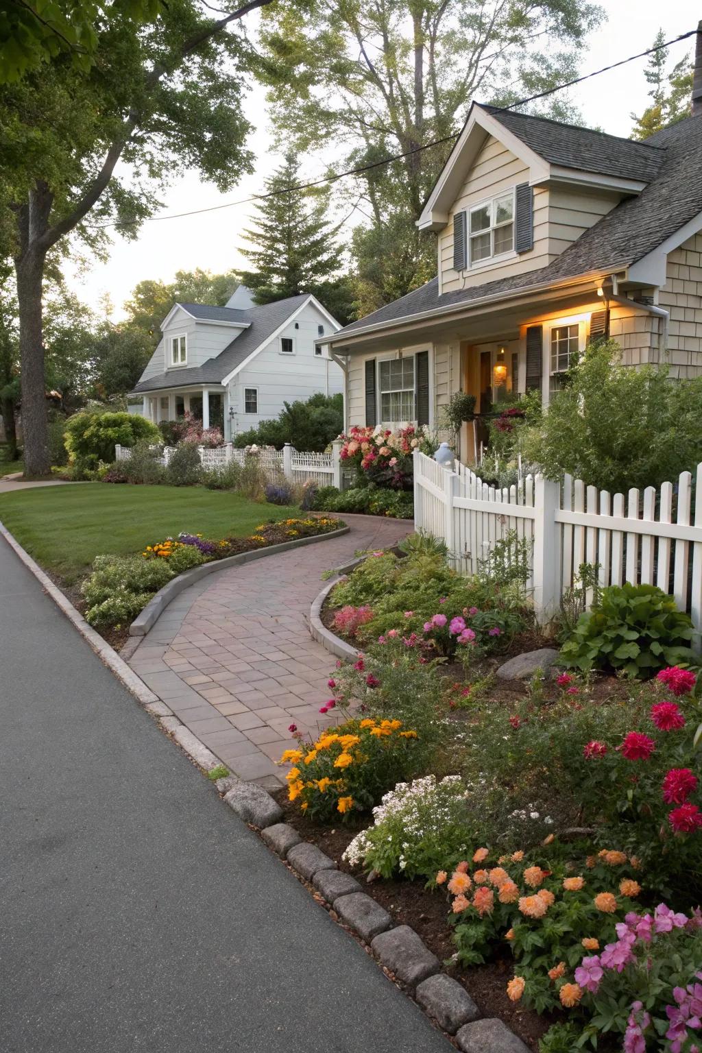 Flower patches soften and enhance the guise of your driveway.