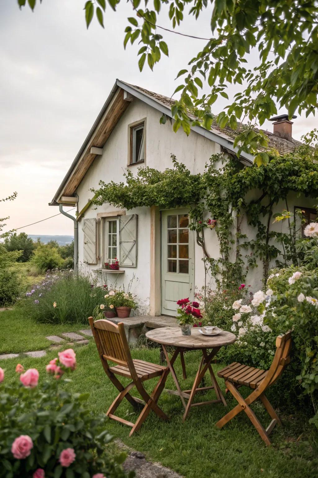 An outdoor seating nook delivers a comfortable location for unwinding.