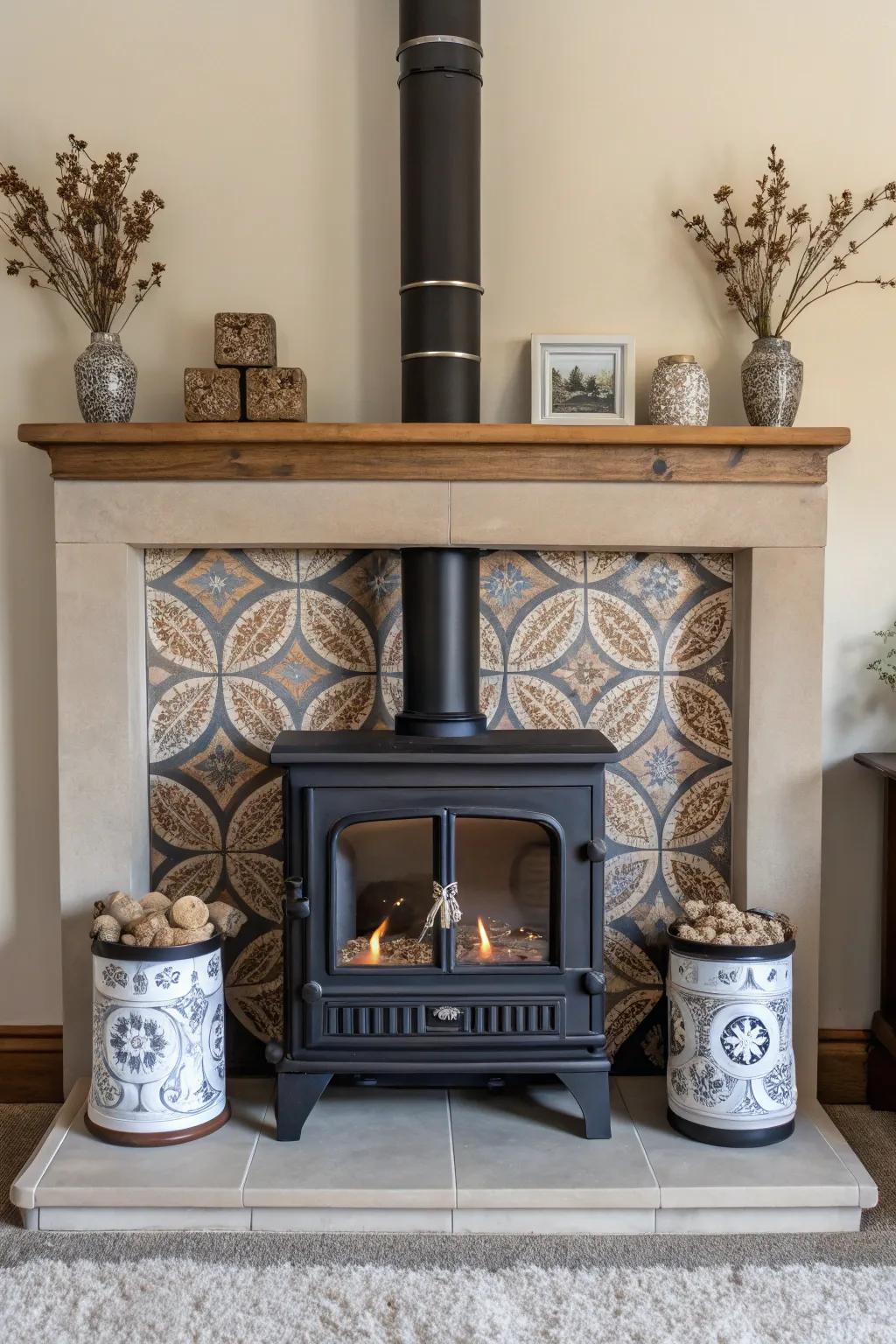 Symmetry around a hearth heater creates balance and visual harmony in the room.